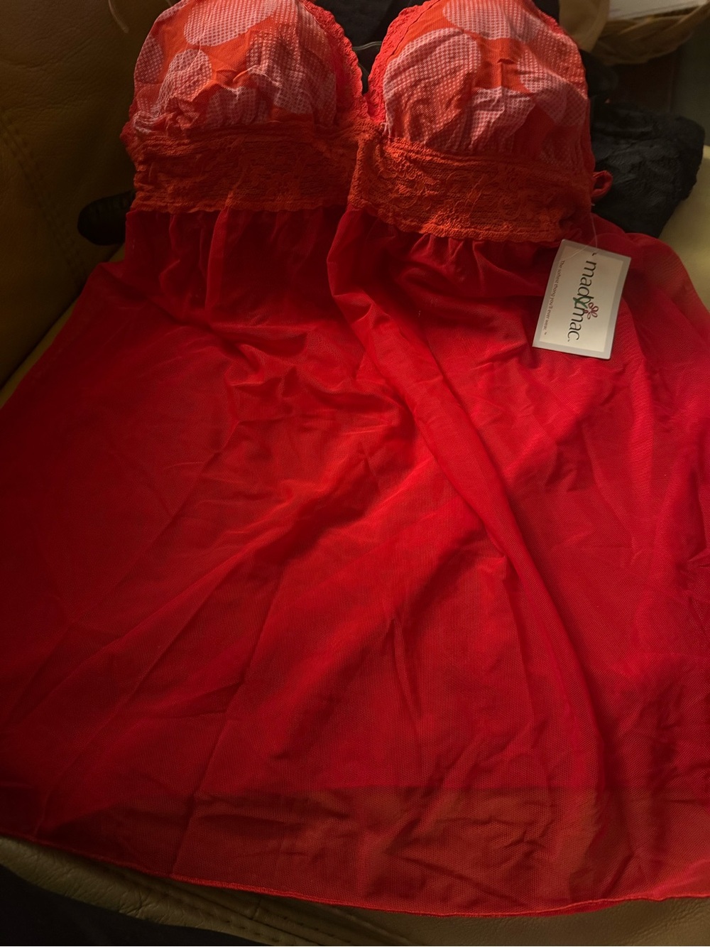 Maidenform Bubbles Red Super-Soft Micro Brushed Lace Chemise